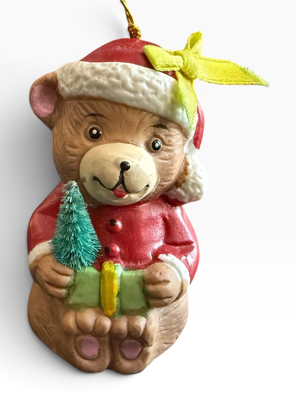Vintage 1986 Giftco "Holly Bells" Porcelain Teddy Bear Bell Ornament